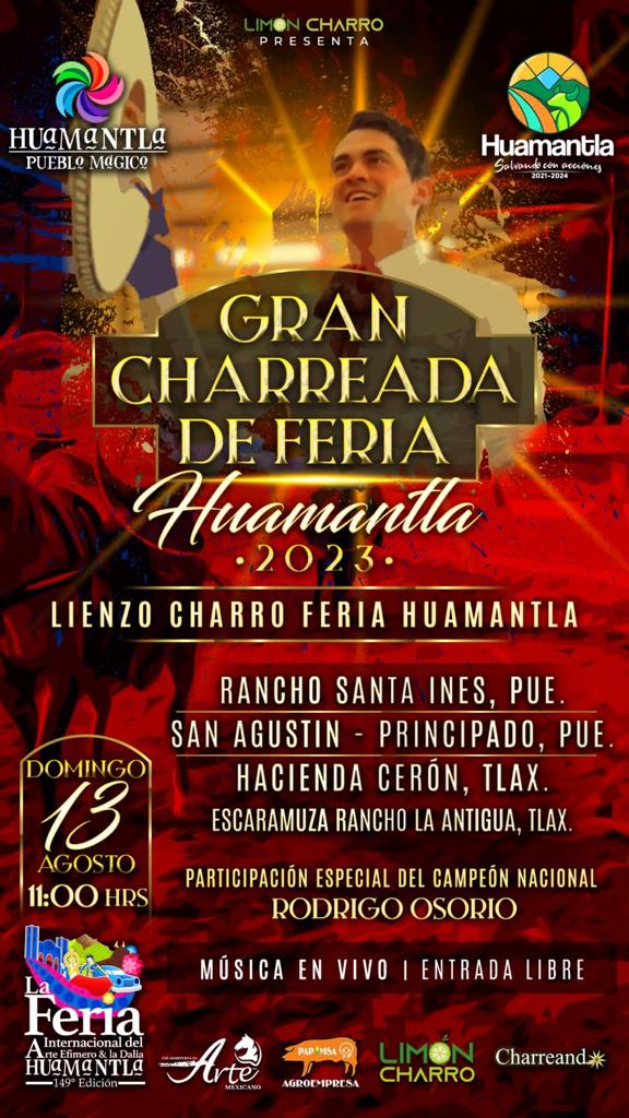 El Ayuntamiento de Huamantla invita a la Gran Charreada de Feria, este domingo 13 de agosto con acceso gratuito